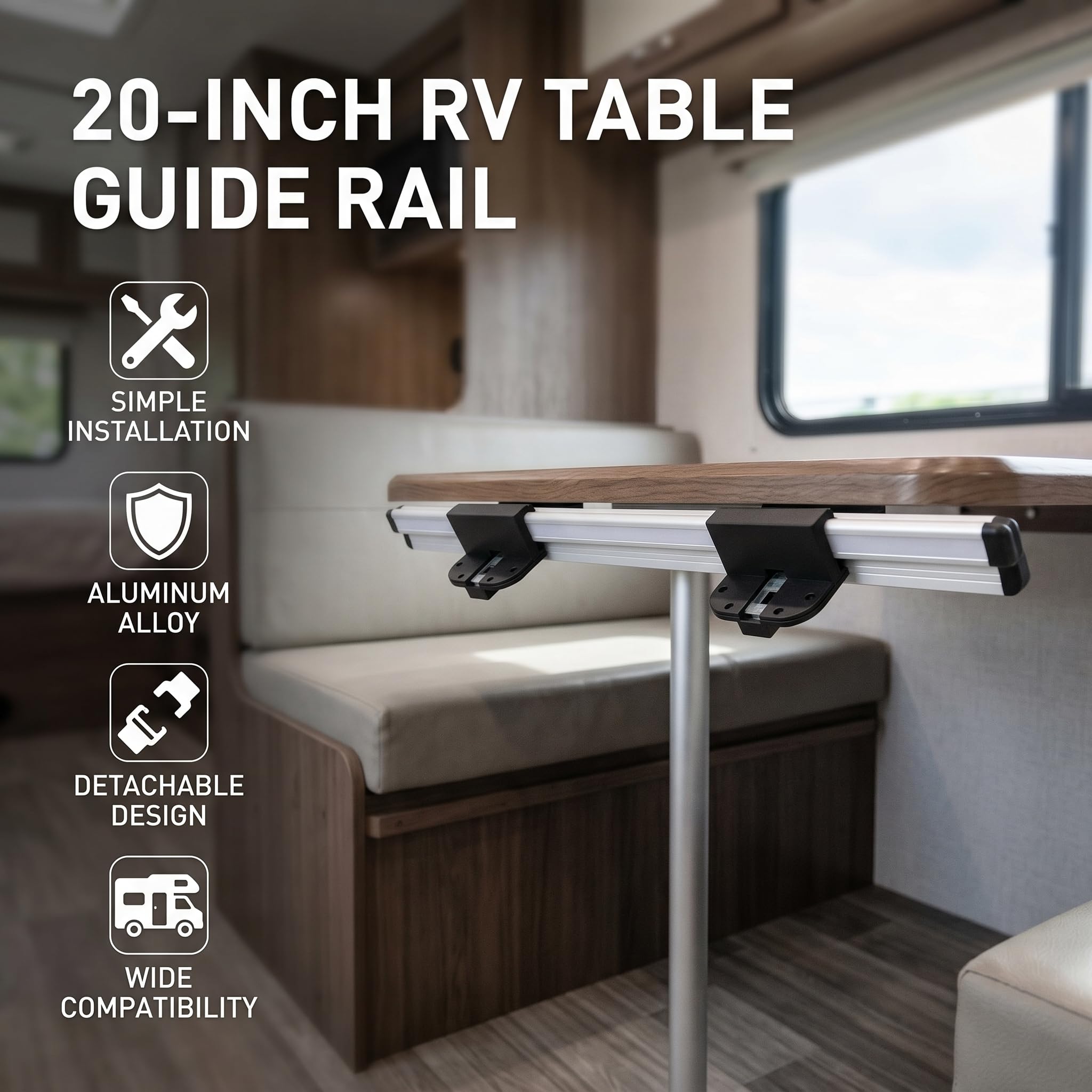 Tnfeeon RV -Tischtisch -Montage Aluminiumunterstützung Aluminiumlegierung Alloy Guide Rail Street Rail 20in für Camping Wohnmobil Fahrzeug