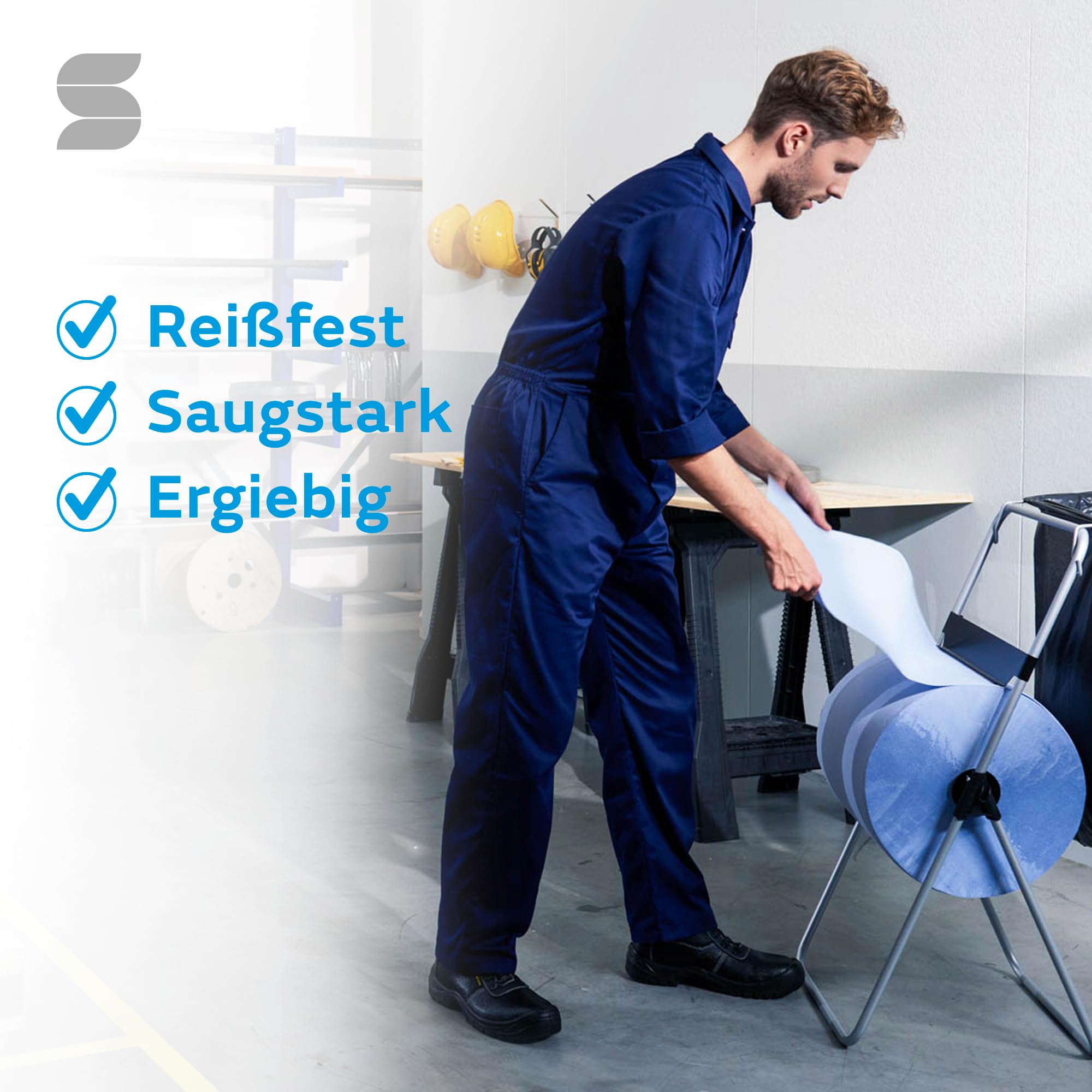 Satino Putztücher – 2 Rollen / 2-lagig – 3.000 Blatt / 1050 m – 23 x 35 cm - Made in Germany – reißfest, saugstark & ergiebig – Werkstatt Papierrolle - 100% Recyclingpapier – blaue Reinigungstücher