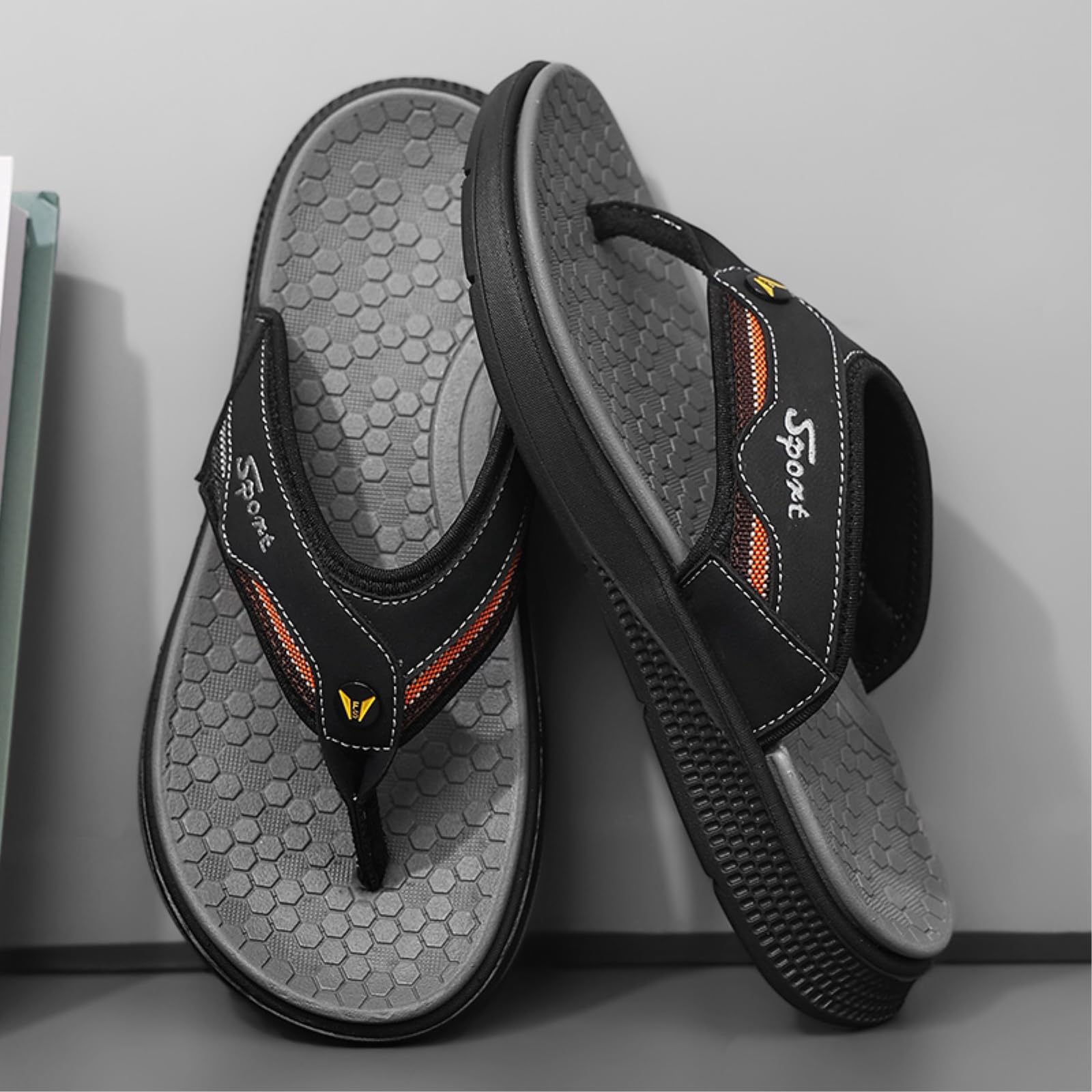 Chanclas De Playa Hombre Sandalias Cuero Tanga Los Hombres, Plantilla Goma Eva Suave Plana Antideslizante para El Verano Al Aire Libre-black-41