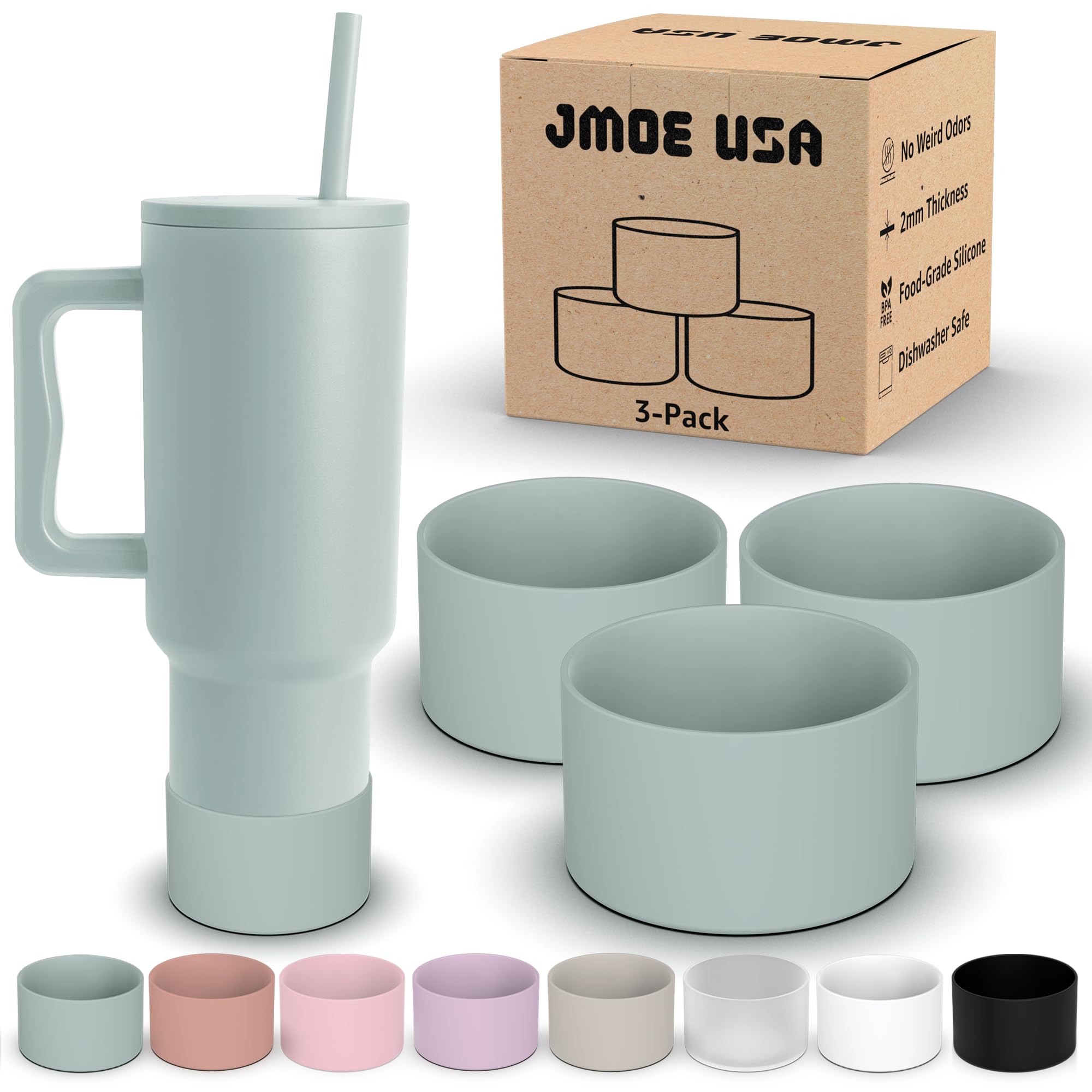 Jmoe USA3-Pack Boot Sleeve Covers for Simple Modern 40oz & 30oz Trek Tumbler With Handle | Travel Mug | Protects Against Dents & Scratches | Fits Summit Bottles | Soft Silicone (Sea Glass Sage)