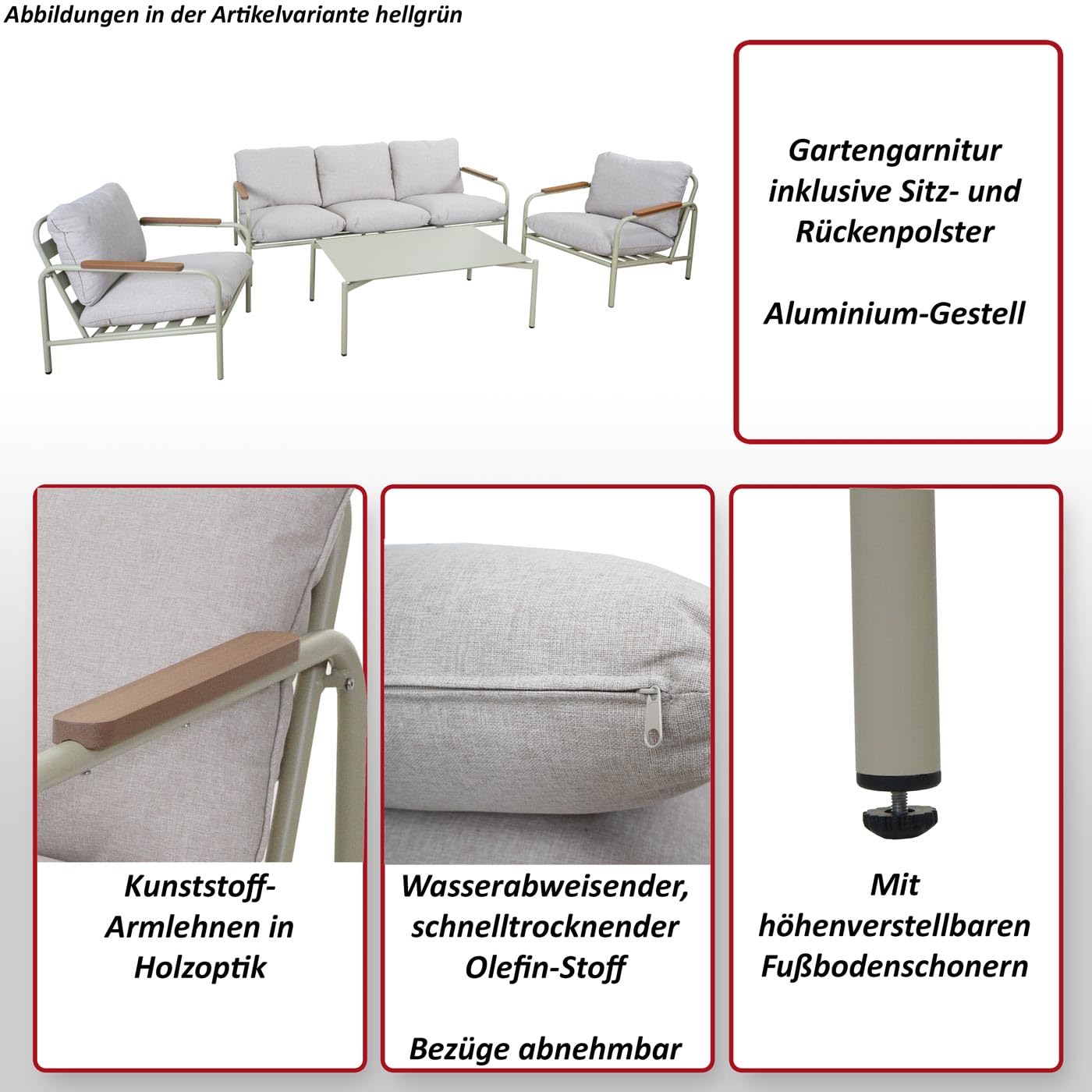 Mendler Aluminium-Gartengarnitur HWC-O11, Outdoor 3-Sitzer Sitzbank Sessel Sofa, Olefin (205 g/m²) - terrakotta Polster beige