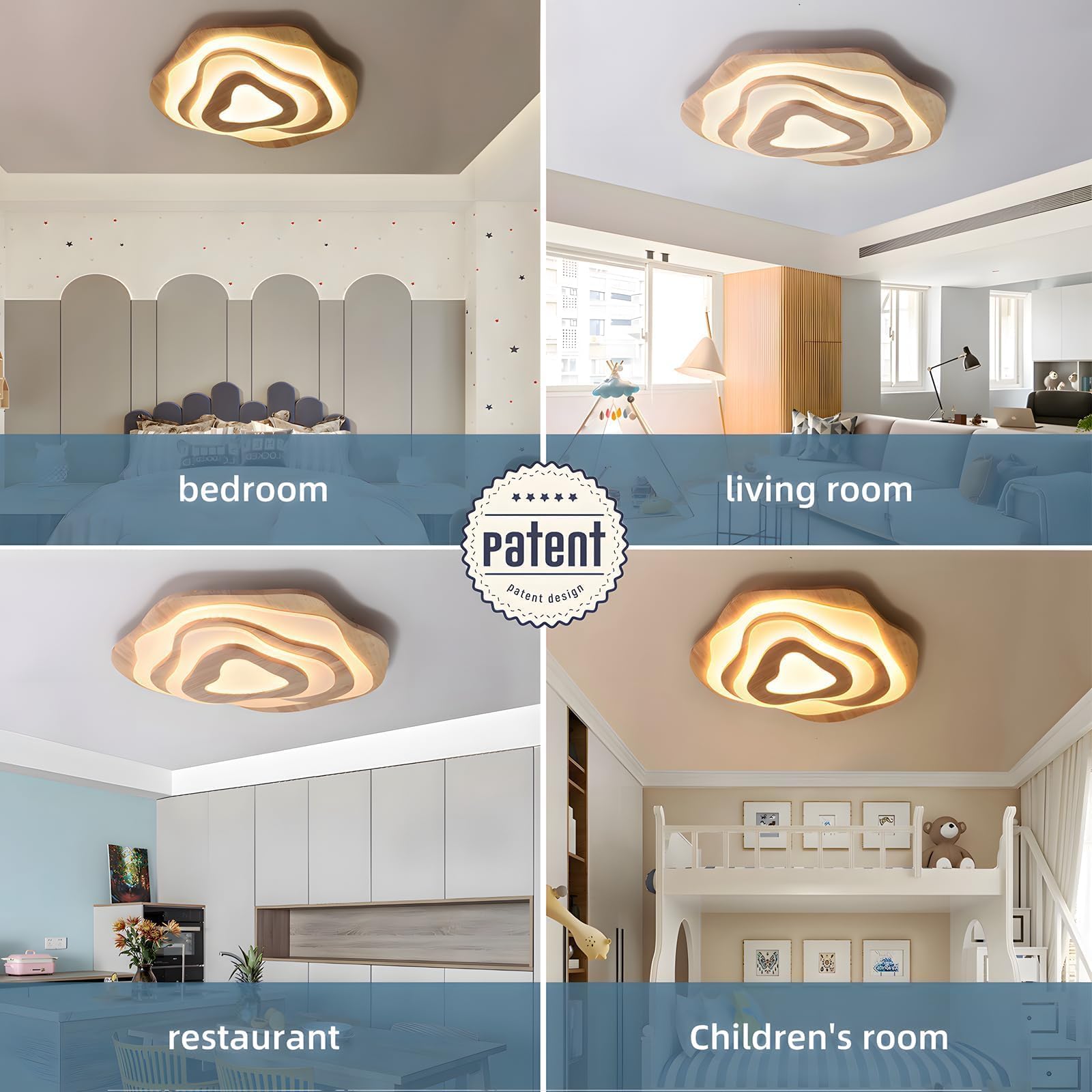 Plafoniera a LED in legno, 50 W = Ø 57 cm, 3500 lm, 3000 K-6000 K, dimmerabile, per camera da letto, soggiorno, paralume in acrilico a forma di cuore, moderna lampada da soffitto rotonda