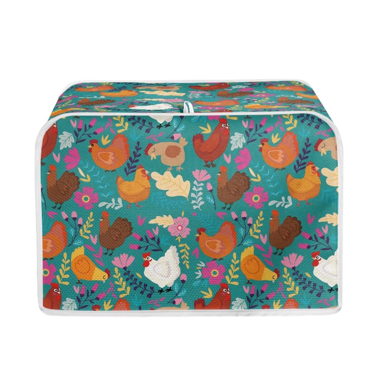 JEOCODY Toaster Oven Covers for Kitchen Rooster Chicken Print Toaster Dust Cover, Washable &amp; Waterproof for Kitchen Universal Size Microwave Oven Dustproof Cover Women Gift