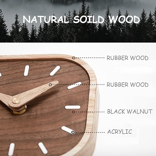 Miniatura 5 de Maxspace Reloj de mesa de madera, 5.3 pulgadas, silencioso sin tictac, pequeño reloj de escritorio de nogal negro, bonito reloj decorativo adecuado