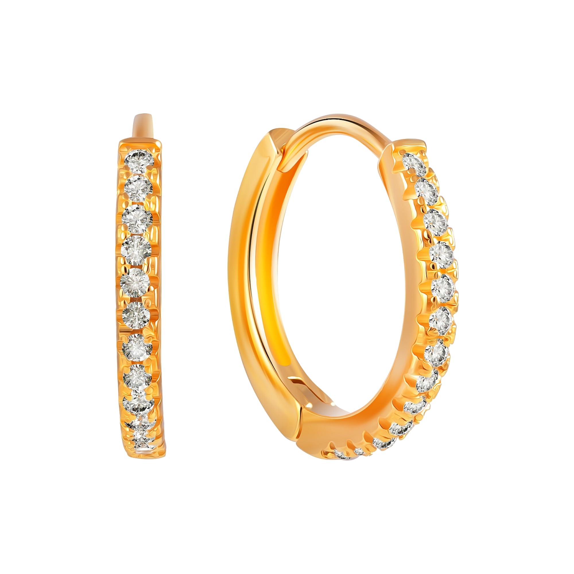 iocani ii IOCANI Pendientes de aro de zirconia cúbica blanca - piedra circular - plata esterlina 925 con baño de oro de 18k