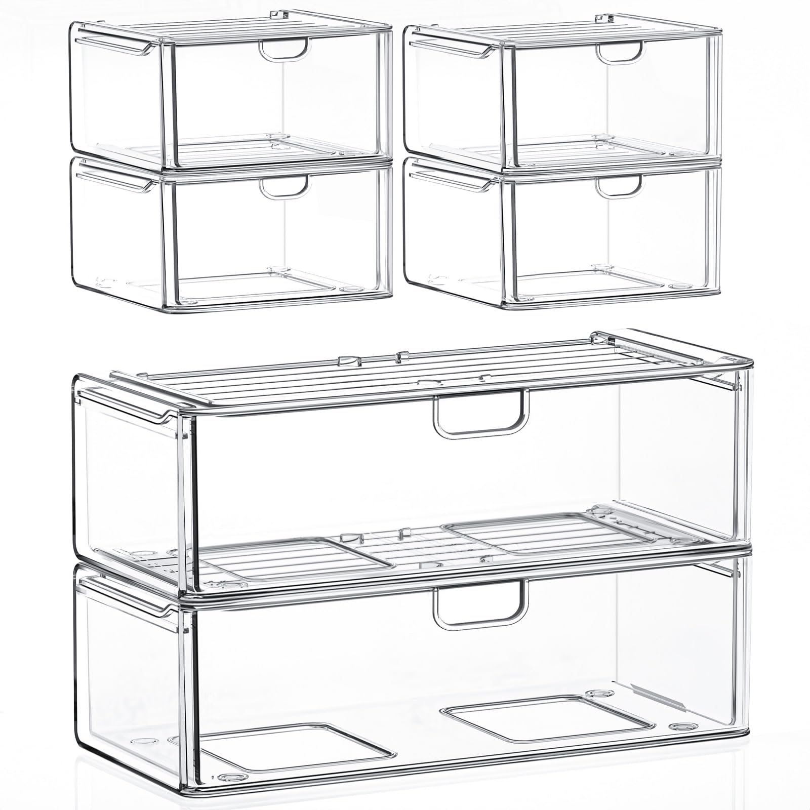 Photo 1 of caktraie Acrylic Stackable Storage Drawers Set of 6, Clear Plastic Storage Drawer Organzier, Storage Organizer, Makeup Organizer,Ideal for Vanity, Bathroom,Cabinet,Pantry Organization