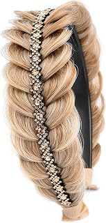 DIGUAN Wide Braid with Teeth Synthetic Hair Braided Headband Hairpiece for Women (Golden Blonde-2 inches, Wide)