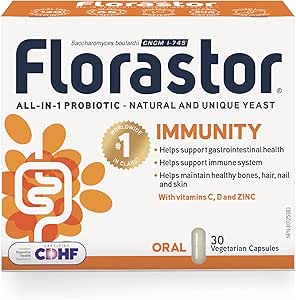 Florastor Immunity - Saccharomyces Boulardii - Daily All in One Probiotics - Supports Gut Health &amp; Immune System - Zinc,Vitamin C &amp; D - #1 Probiotic in class Wordlwide - For Adults &amp; Family - 30 caps