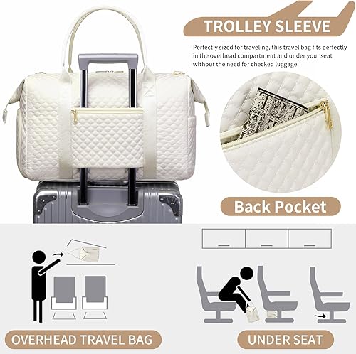 Miniatura 8 de Bolsas de fin de semana para mujer, bolsa de lona para viajes, bolsa de fin de semana de nailon de 45 litros con compartimento para zapatos y bolsa