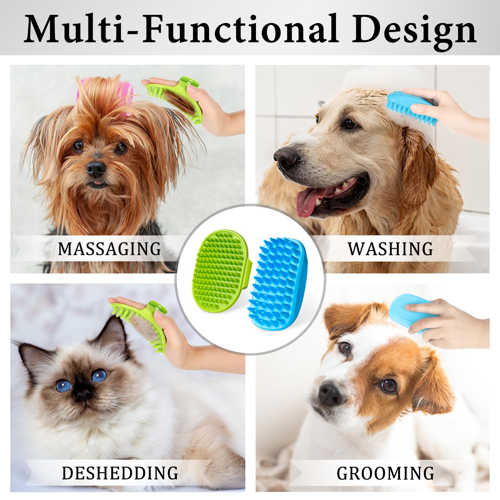 2PCS Dog Bath Brush Set | Adjustable Handle Dog Scrubber for Shampooing, Deshedding & Massaging, Suitable for Pets (Green Blue) - image 5