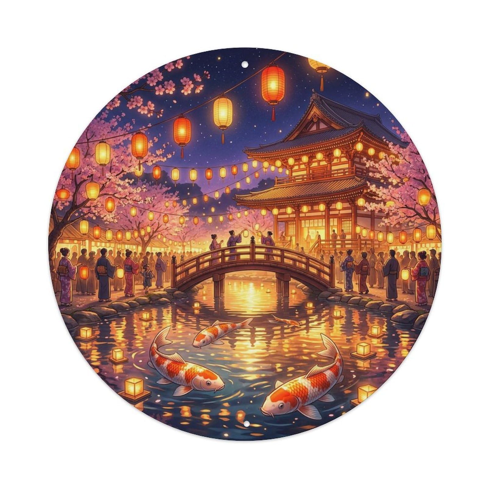 Olyhtr 8X8inch Classic Style Water Lantern Koi Pond Reflection Japanese Vintage Metal Tin Sign