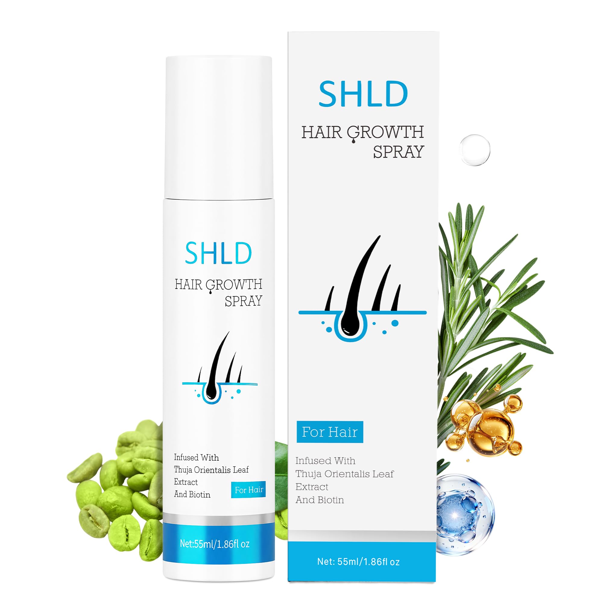 SHLD Hair Growth Spray，NDC Registered, Rosemary& Castor oil for hair growth,Biotin Caffeine Scalp Serum,Reduces Shedding & Hair Thinning for Men and Women,Leave-In Non-Greasy Formula