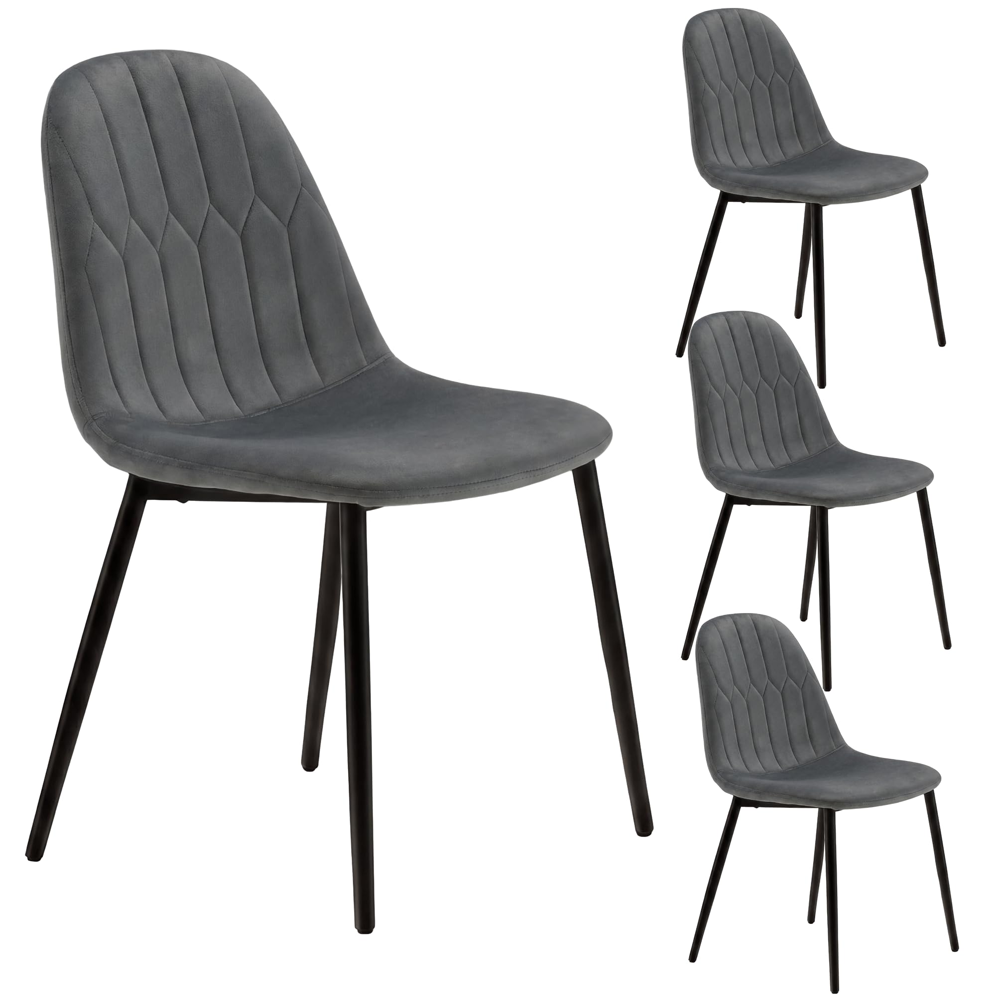 YOUDENOVA Lot de 4 Chaises de Salle à Manger en Velours, Gris Foncé | Chaises de cuisine rembourrées avec dossier ergonomique, pieds en métal, charge maximale de 130 kg
