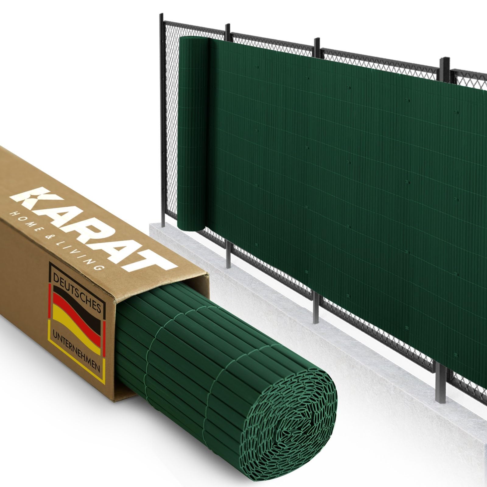 KARAT Paravento in PVC per giardino, balcone, terrazza, 180 x 300 cm, verde, protezione da sguardi indiscreti, resistente alle intemperie, come rivestimento per balcone, bordo piscina e protezione dal