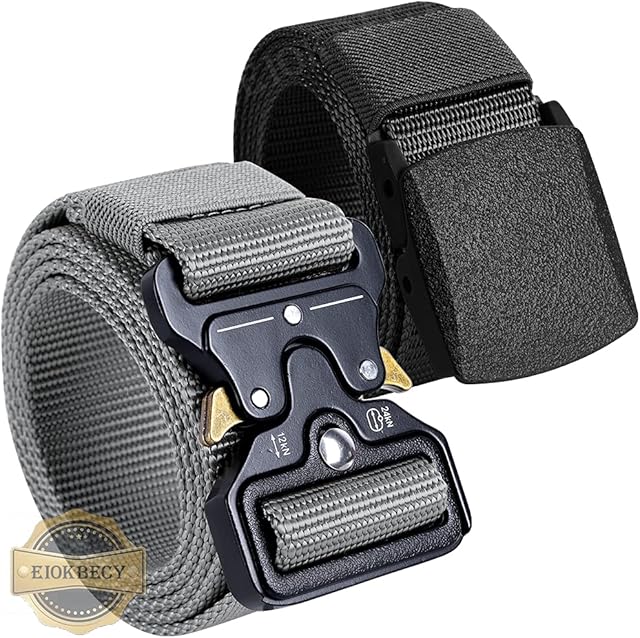 Tactical Belt, Men's Military belt Nylon Canvas Work Belt with Heavy Duty Quick Release Metal Buckle for military, work, Outdoor Sports and daily casual using (2 Pack)