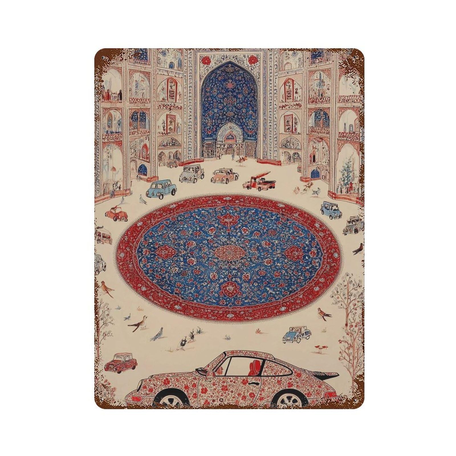 xiaoxiaoshen Persian Car Islamic Architecture Oriental Pattern Cultural Fusion Middle Eastern (2) Wall Decor Art Metal Tin Poster Modern Home Decor Art Home Bar Shop Decorations Vintage Sign 40x30cm