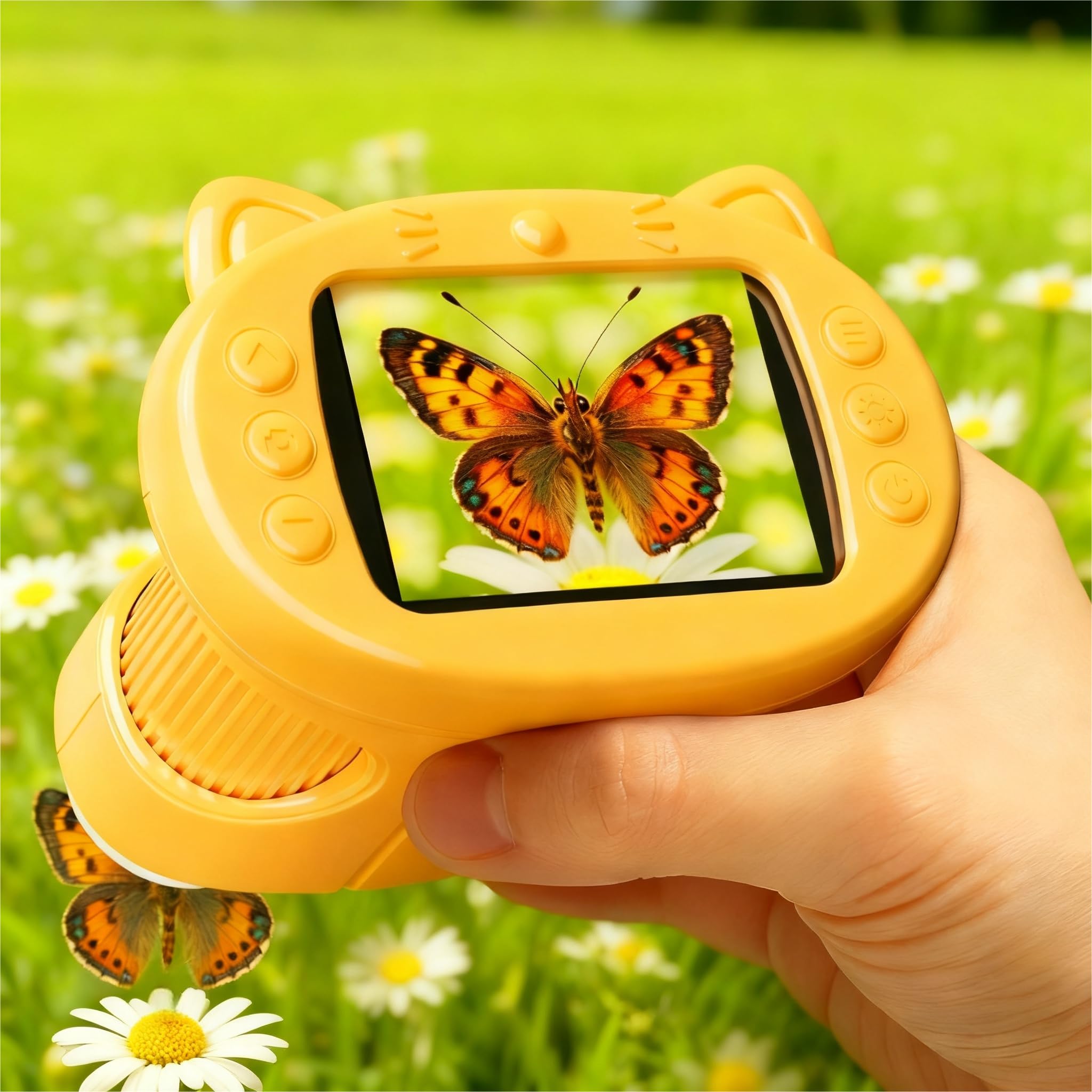 Mikroskop für Kinder Lupe，Digitales 4K Taschenmikroskop mit 2,4" IPS Display, 1000X Vergrößerung (Yellow)