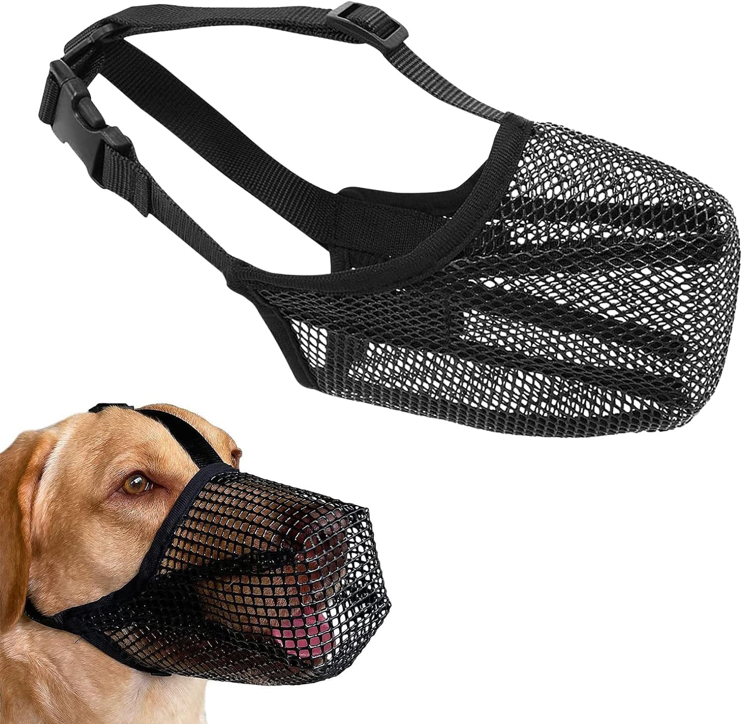 Museruola Per Cani In Rete Nylon - Traspirante E Regolabile, Per Cani Di Taglia Media/Grande, Nero - Foto 5