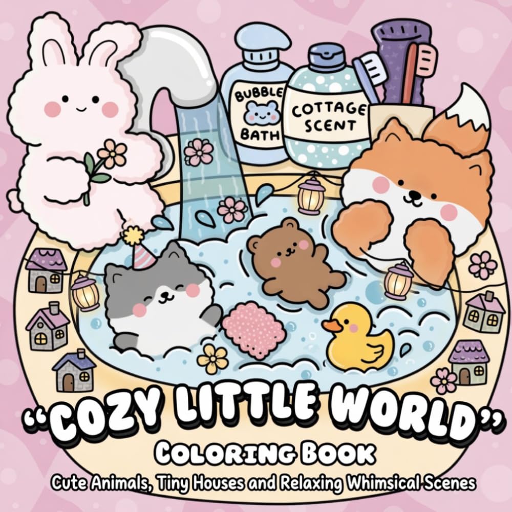 Cozy Little World Coloring Book for Adults and Kids: Cute Animals, Tiny Houses, Cozy Scenes and Relaxing Whimsical Illustrations
