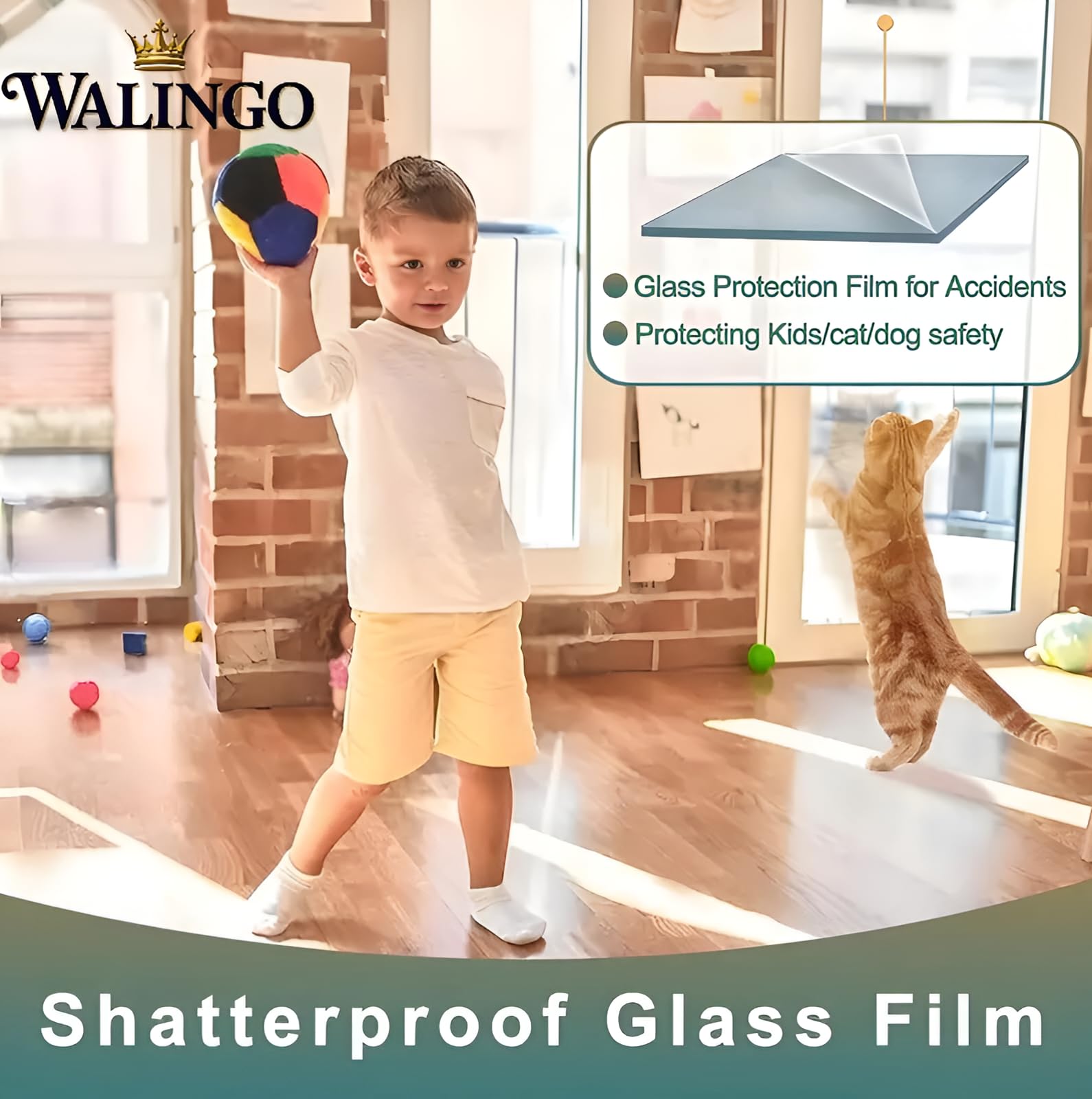 Shatterproof Tempered Glass Window Film - 4mil Thick, Easy Apply for Shower Room & Bathroom Doors, Transparent PET Material 2