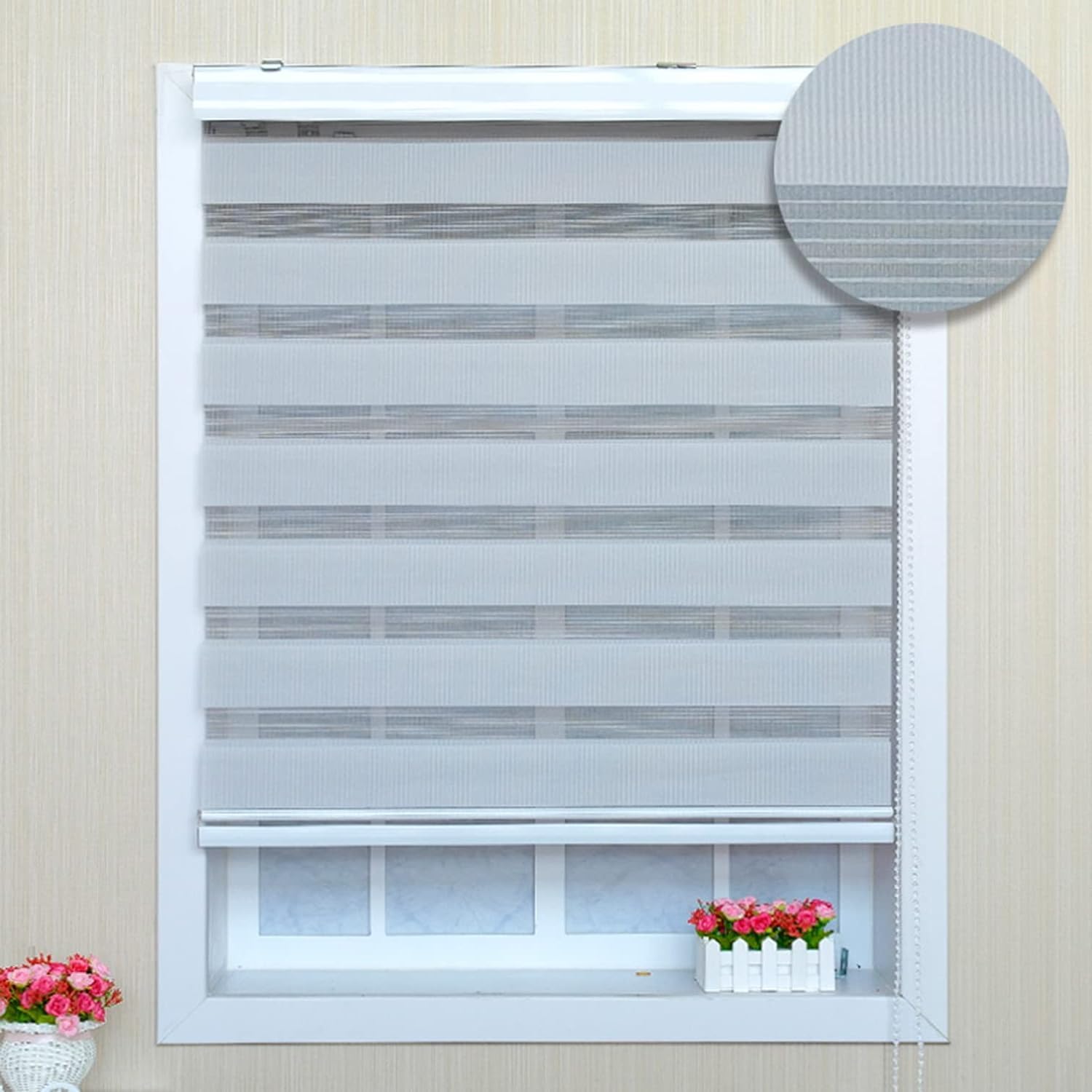 Sh000ad Gray Thermal Blackout Roller Blinds,Grey Double Roller Blinds,Day And Night Zebra Roller Shades,Double Fabric Translucent Or Blackout Vision Curtains,Office Living Room Bathroom (50X100cm/20X39in)