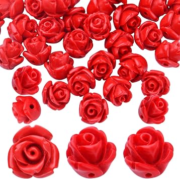 50pcs Rose Beads Rose Flower Loose Beads for DIY Earrings Necklace Bracelet Jewelry Making,10 mm x 8 mm, Hole 1.5 mm