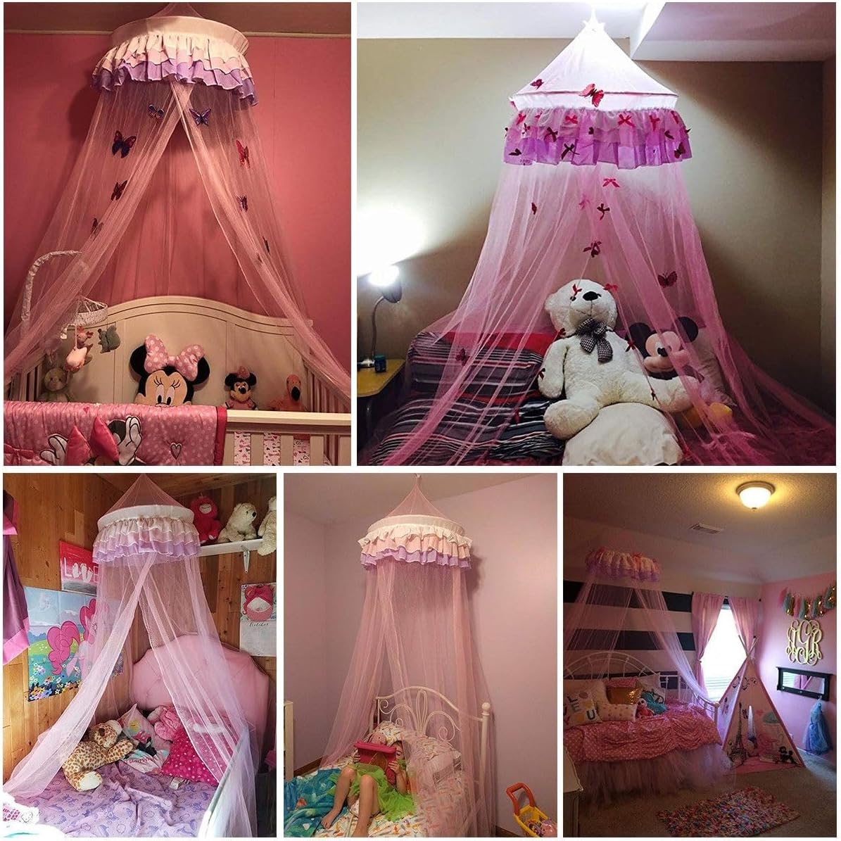 Princess Round Dome Mosquito Net – Elegant Lace Detailing, 150D Polyester Mesh, Indoor & Outdoor Use, Insect & Dust Defense, Dust & Glare Reduction, Child-Safe Design, Quick-Install Hardware