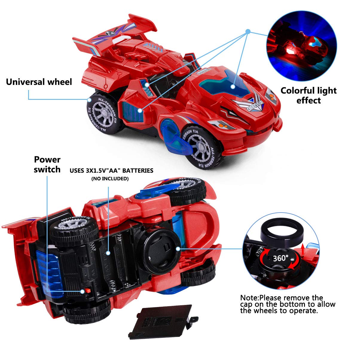 Highttoy Voiture Dinosaure Transformable Enfant, Jouet Transformateur Dinosaure Electrique avec Lumières et Musique, Cadeau 3-6 Ans Garçon Fille, Rouge