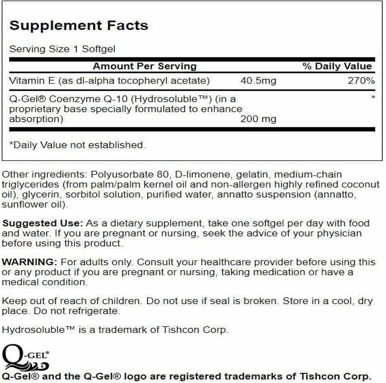 Swanson Q-Gel Mega 200 200 Milligrams 30 Sgels