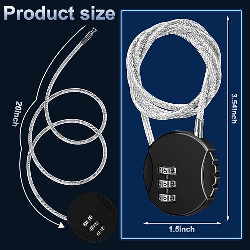 Miniatura 3 de Cerradura de combinación de 3 dígitos para gimnasio, impermeable, candado de cable, alambre ligero para cremalleras, equipaje, mochilas, casillero,