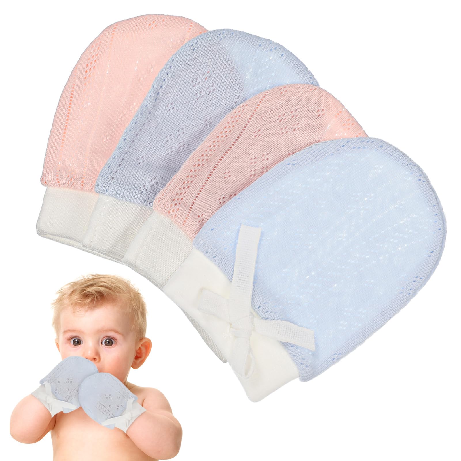 LIFKOME Baby Mittens Newborn 2 Pairs Soft Cotton Mittens for Boys Girls Breathable Hand Mittens No Scratch Warm Gloves Durability Universal Fit