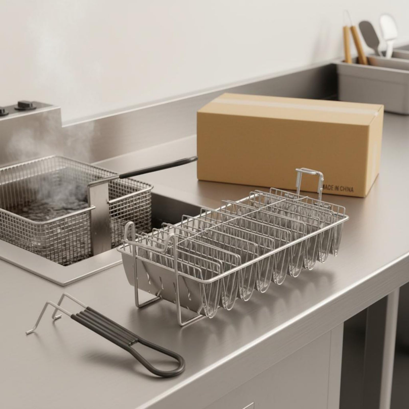 MagiDeal in Acciaio Inox per Frittura Taco Vassoio Supporto Resistente Ad Alte Temperature Facile Presa Lontano Dagli Schizzi Adatto a Cucine Domestiche Ristorazione Mercatini
