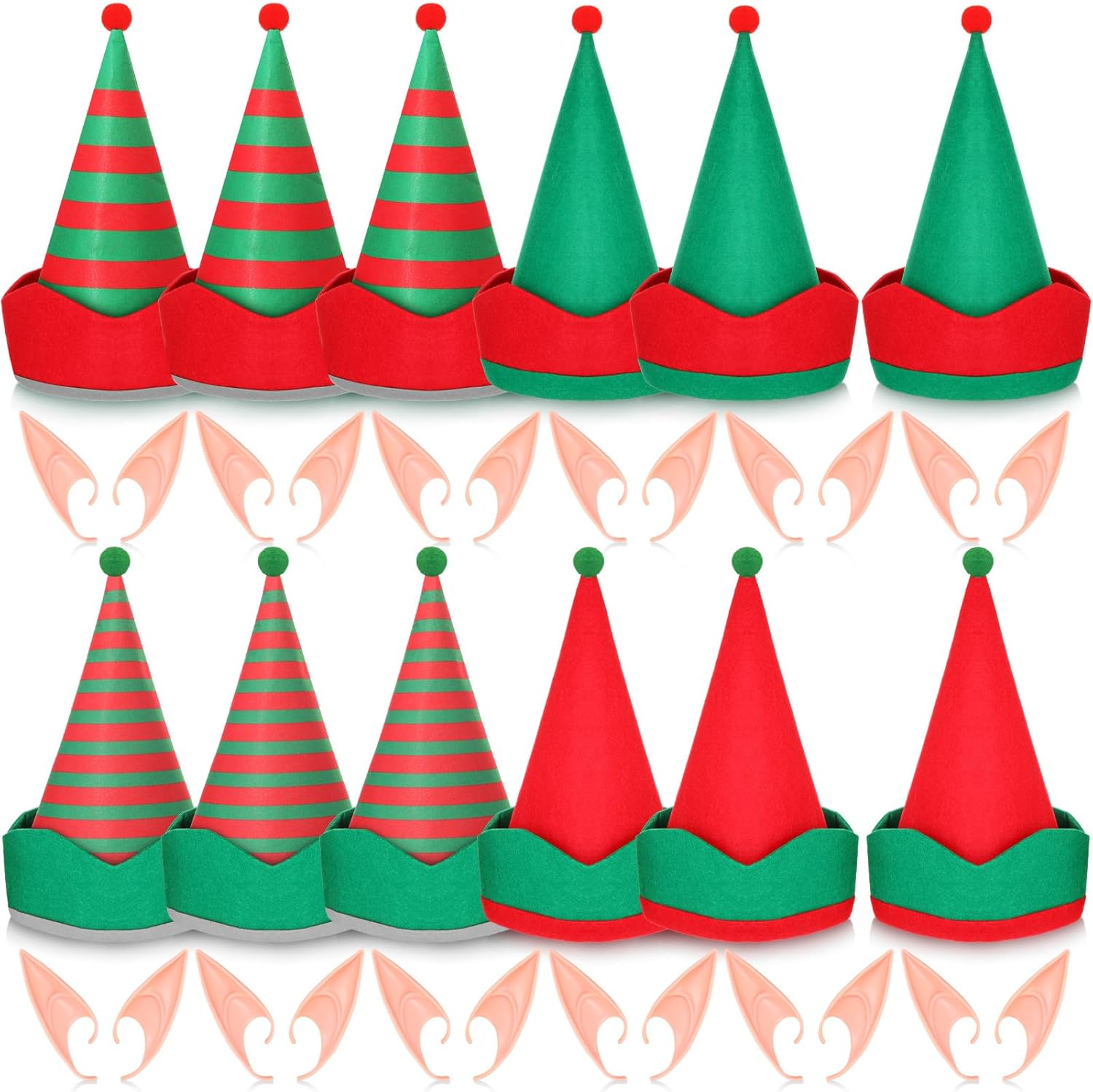 24 Pcs Christmas Elf Felt Hat and Elf Ears Halloween Christmas Costume Accessories Adult Fake Ears Fairy Tale Party