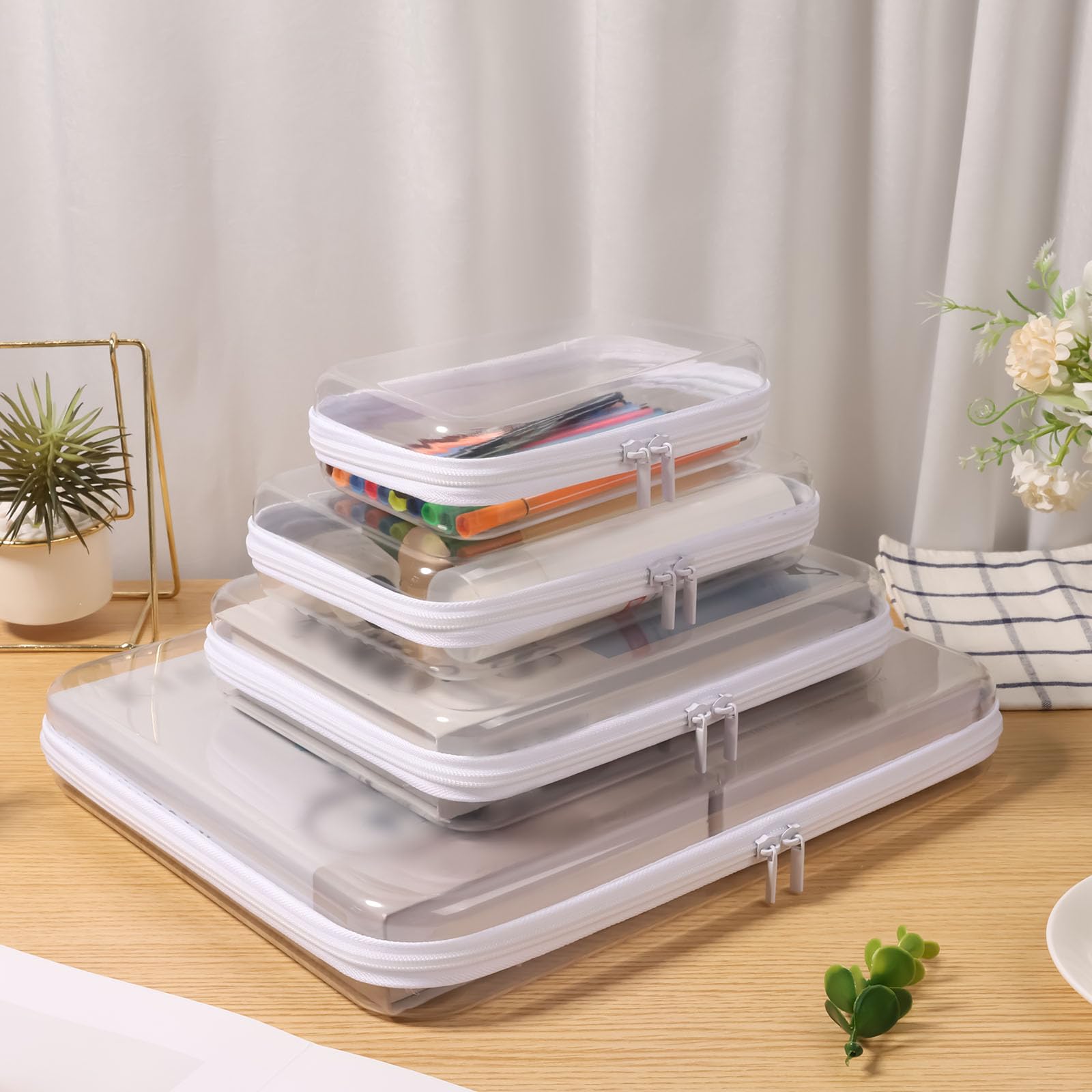 Qinglang 4Pcs Toy Storage Bags With Zipper Clear Plastic File Storage Box Waterproof Double Zipper Toy Bag Makeup Bag Scrapbook Paper Organizer For Building Blocks Puzzles Cosmetics(4Pcs)