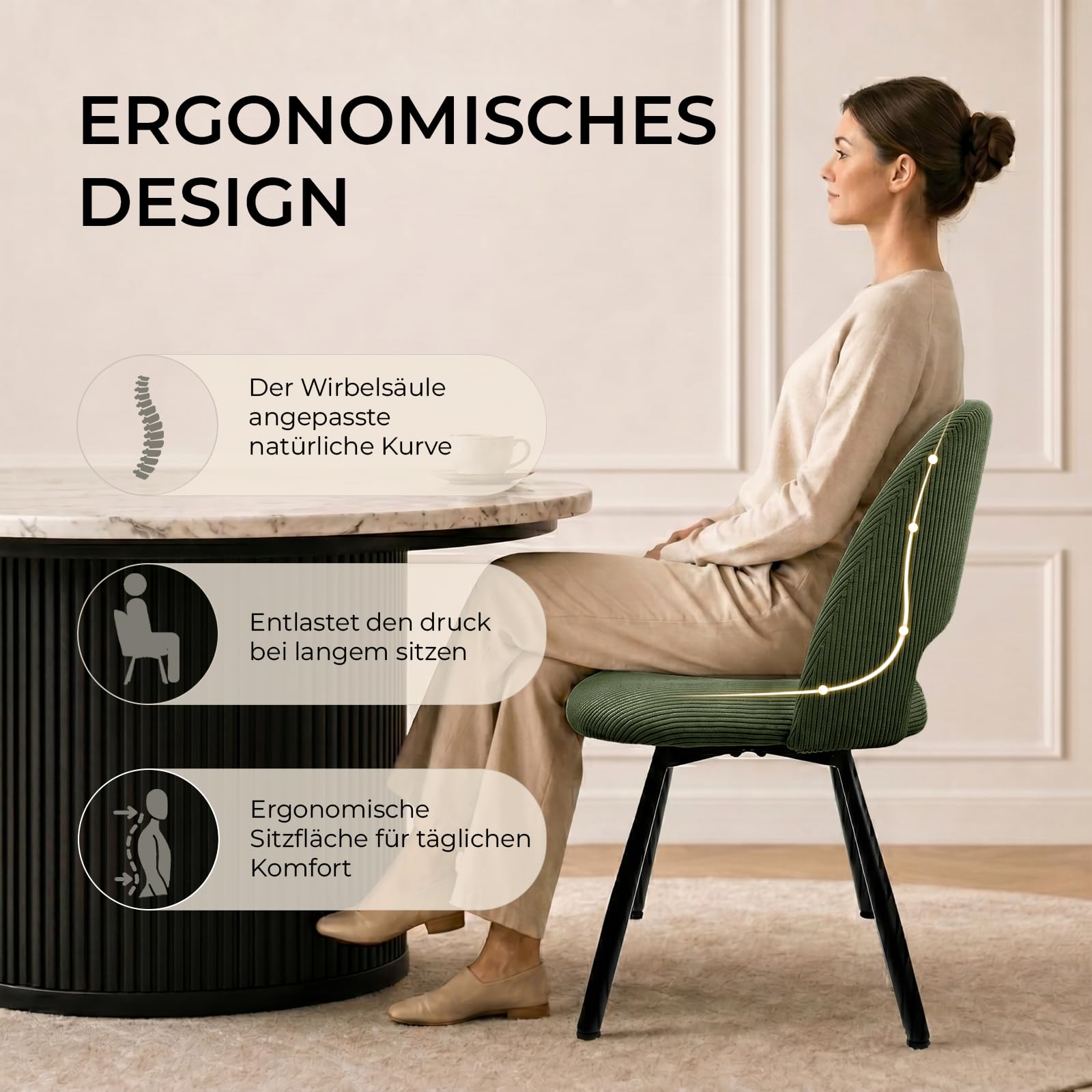 WAFTING 6er-Set 360° Drehbare Gepolsterte Esszimmerstühle mit Metallbeinen | Moderne Küchenstühle mit Durchbrochener Rückenlehne, Geeignet für Esszimmer, Schlafzimmer und Wohnzimmer, Grün