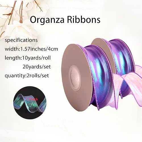 Miniatura 2 de CMFYHM 2 rollos de cinta de organza púrpura láser de 1-12 pulgadas de ancho, 10 yardas para envoltura de regalo, lazo, manualidades, manualidades,
