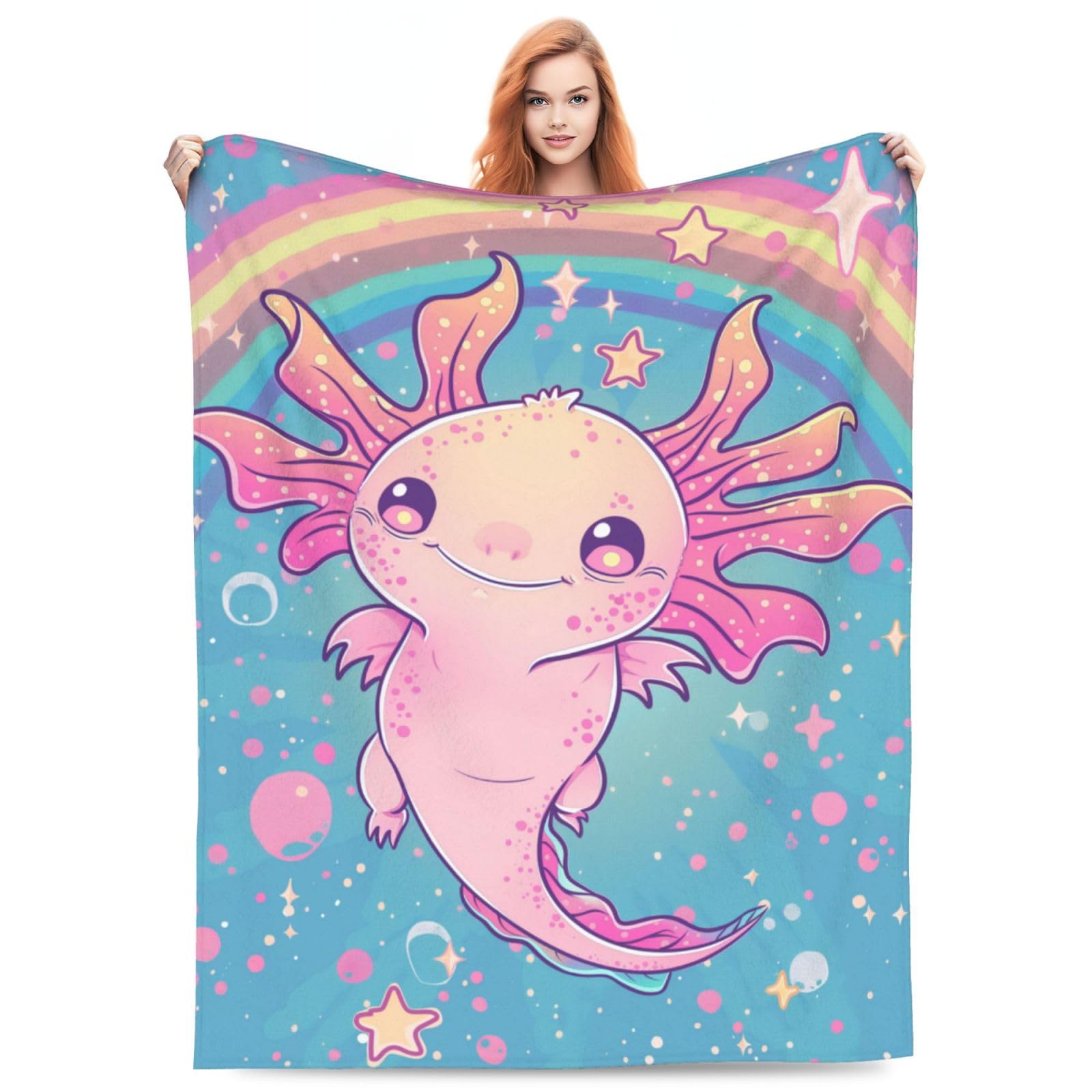 Turamurra Cute Axolotl Blanket Gifts for Women Girls Kids Adults Soft Warm Lightweight Cozy Pink Kawaii Axolotl Throw Blankets for Bed Sofa Living Room Couch Home Decor 80"x60"