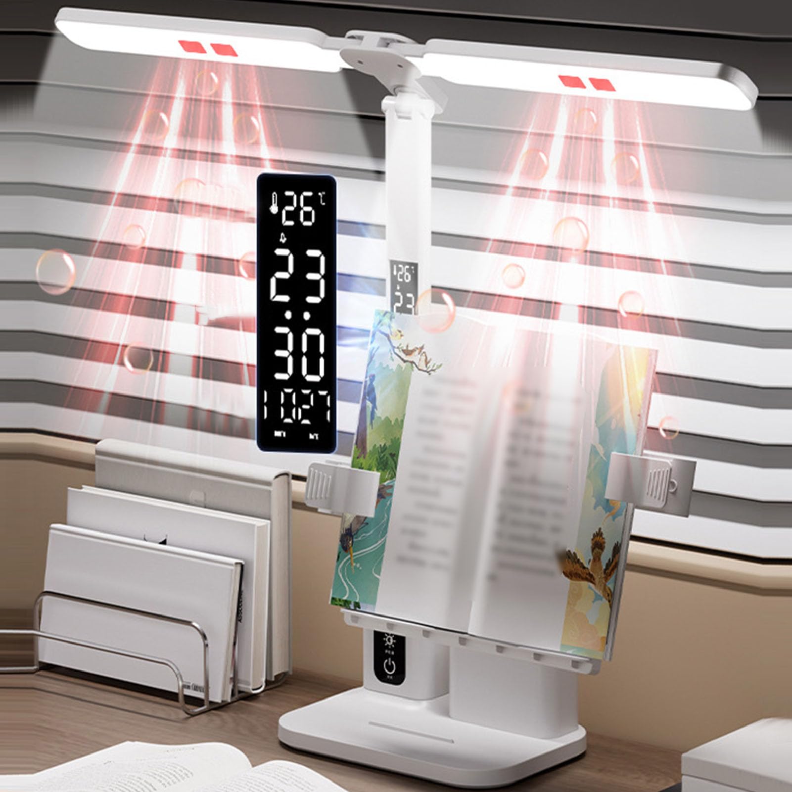 Lampada da Scrivania a LED Pieghevole Regolabile con orologio. Controlli Touch Intuitivi per Un'illuminazione Personalizzata a Casa o in Ufficio
