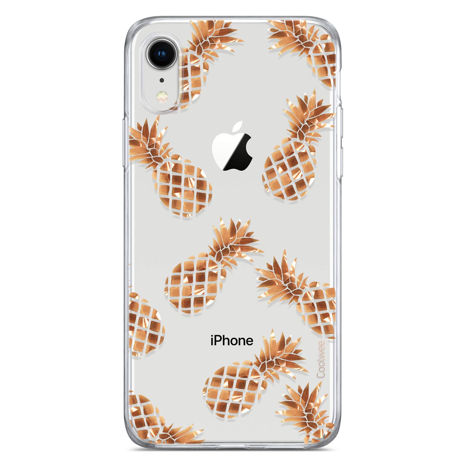 Coolwee for iPhone XR Case Rose Gold Pineapple Case Shiny Glitter Women Girls Men Foil Clear Design Plastic Hard Back Case Soft TPU Bumper Protective Case Cover for Apple iPhone XR 6.1 inch Pineapple