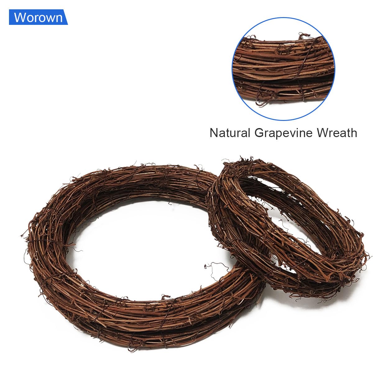 Worown Lot de 4 couronnes de vigne naturelles en rotin pour bricolage, Noël, artisanat, suspension murale, décoration de mariage et de fête (20 et 30 cm)