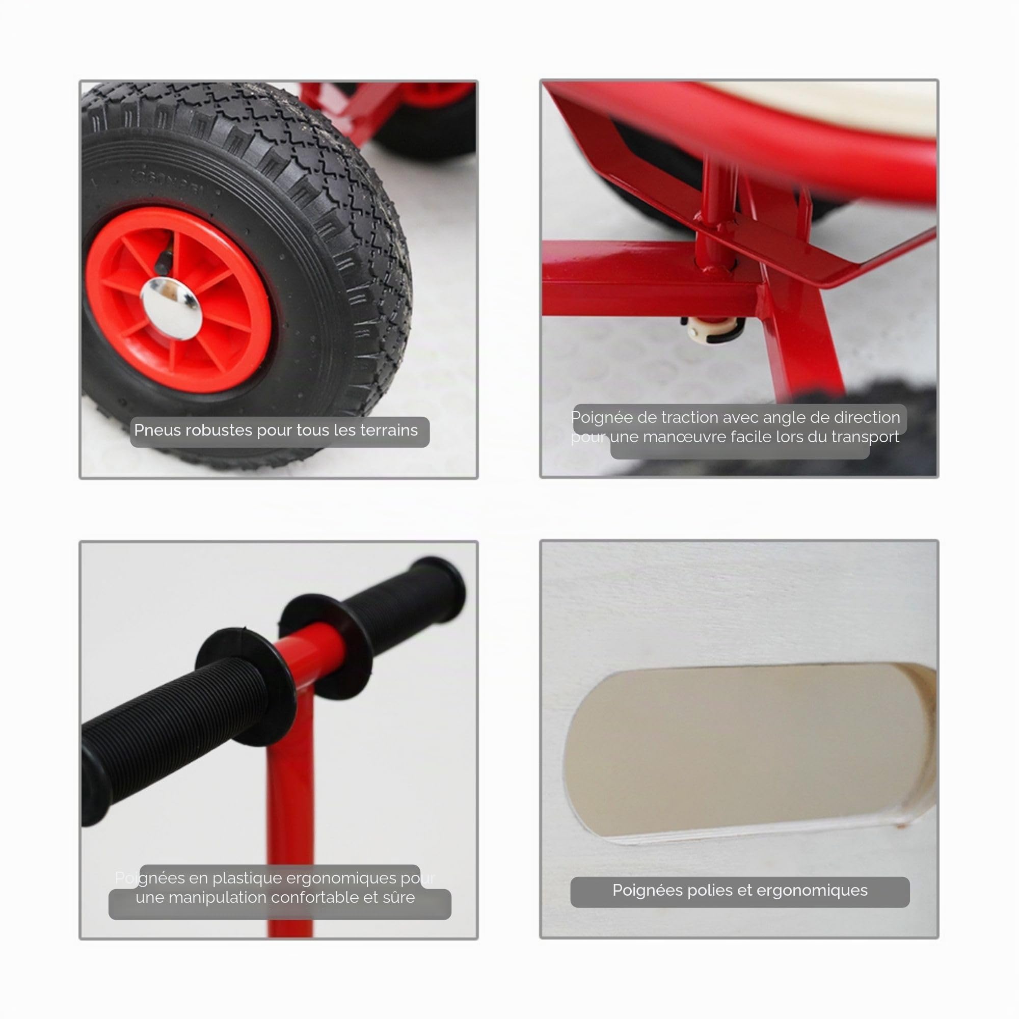 PROREGAL Chariot à Bras Professionnel Bolly | HxLxP 97x90x60cm | Capacité de Charge 150kg | Rouge | Chariot Transport