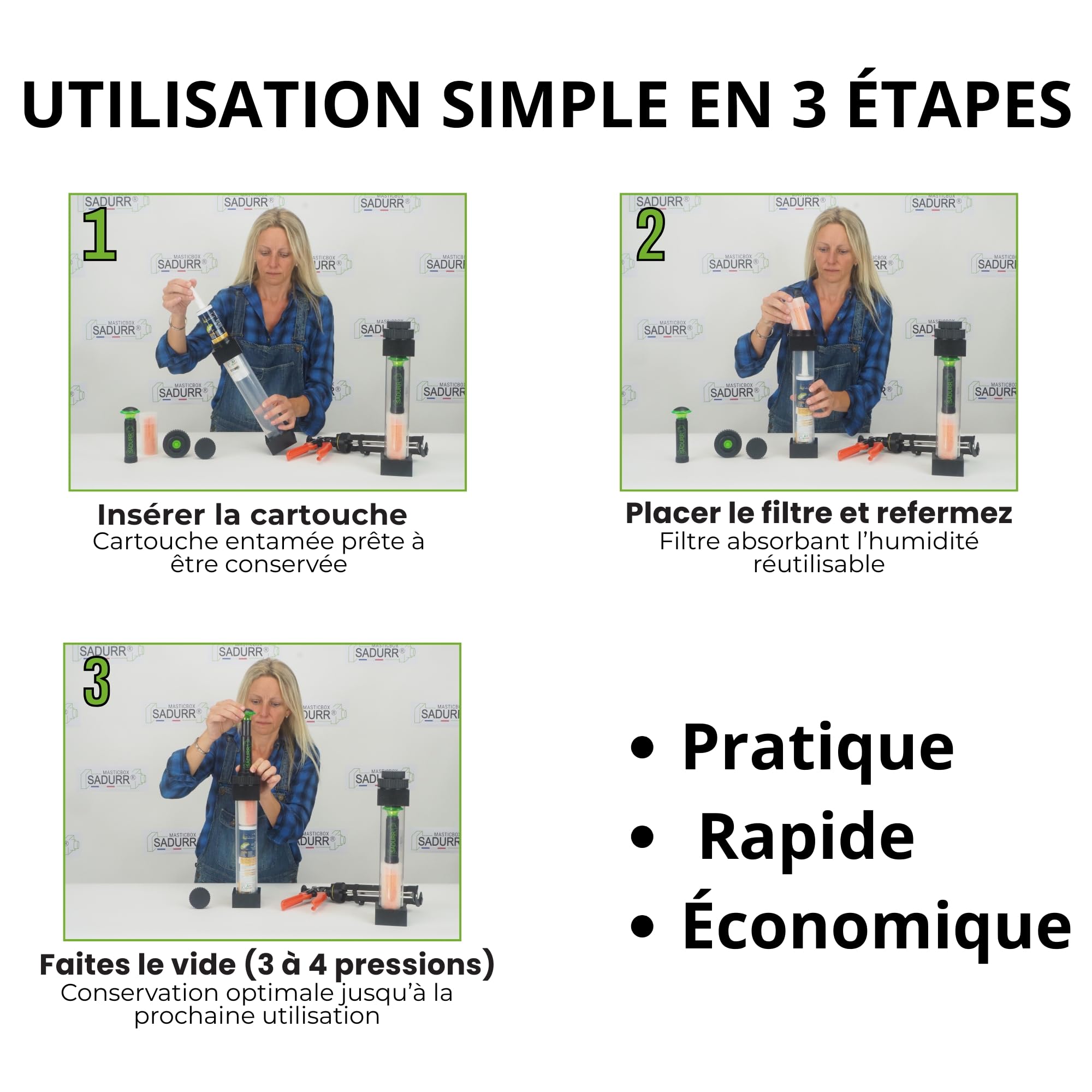 Masticbox SADURR® QUATTRO – Conservation des cartouches de silicone, mastic et colle entamées – Évite le durcissement prématuré et le gaspillage – Jusqu'à 4 cartouches | Conservation longue durée des cartouches entamées mastic - colle - silicone
