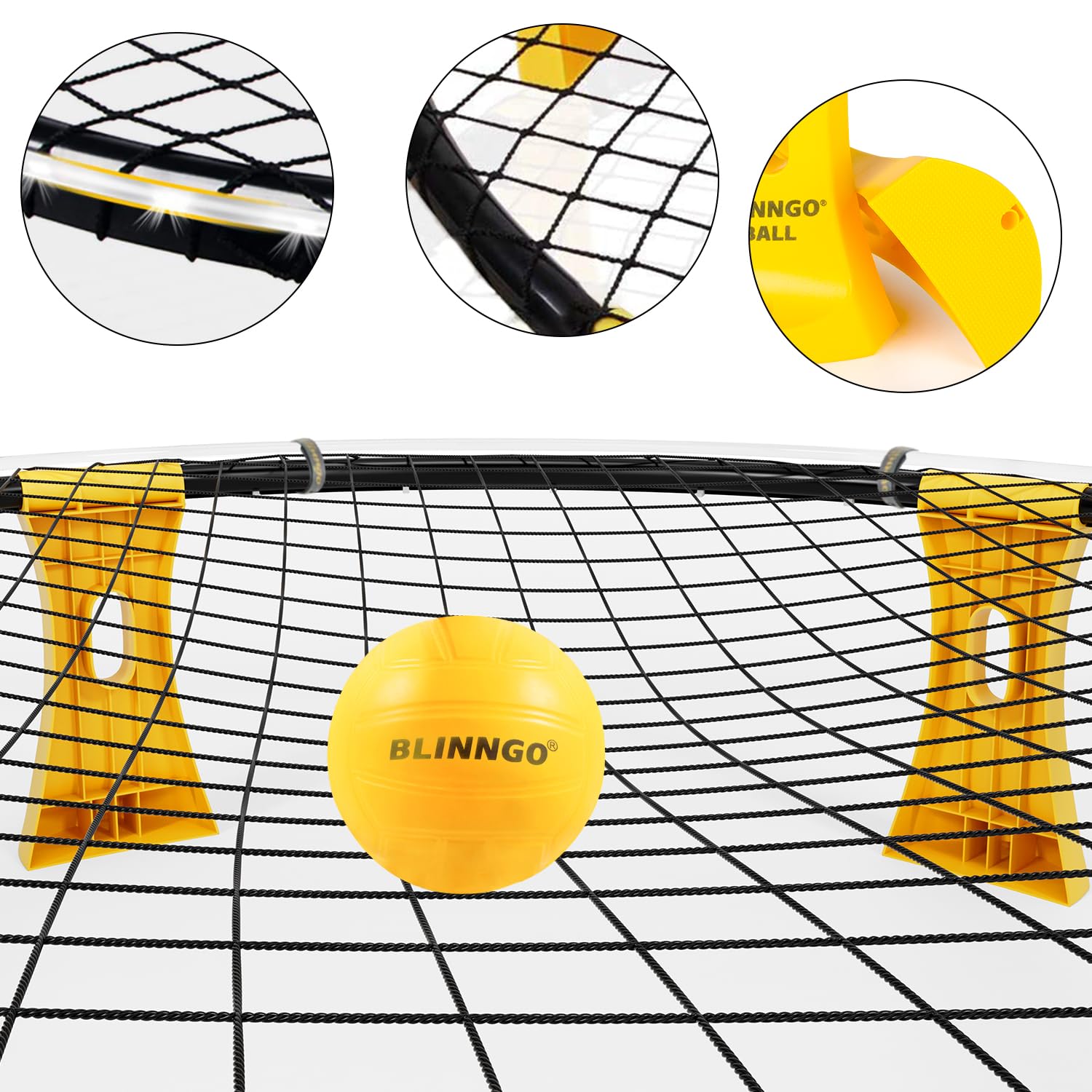 Ensemble de jeux d'extérieur Roundnet avec lumières, 3 balles, filet de jeu, filet de compétition, sac, pompe