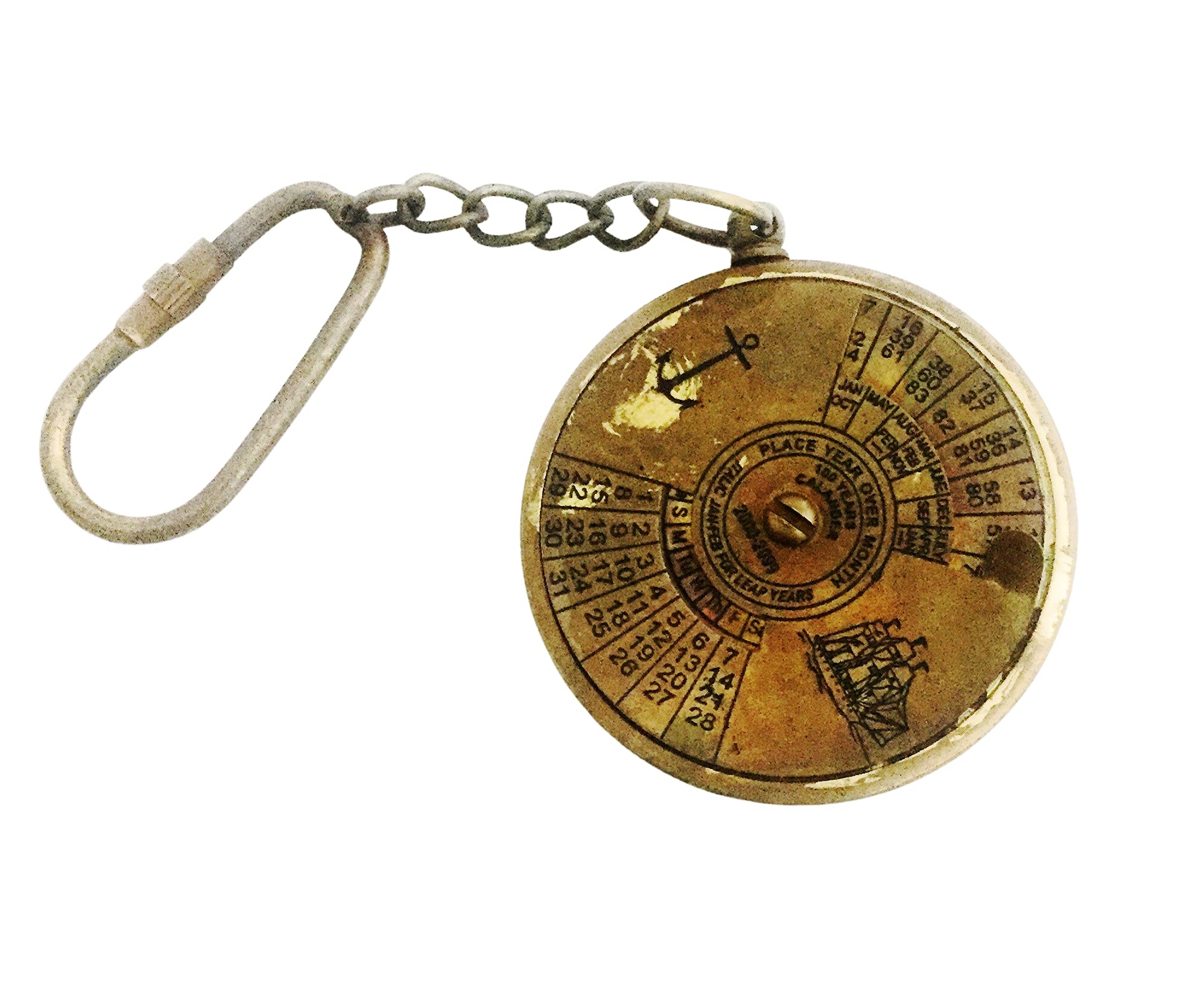 Antique Finish Brass 100 Years Calendar Working Keychain