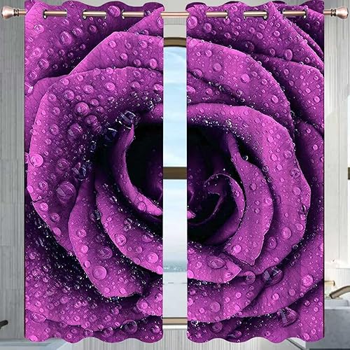 Miniatura 2 de Colección Purple Decor Cortinas para Habitacion, 2 paneles de cortinas moradas, bordadas reductoras de luz (W) 63 x (H) 63 pulgadas