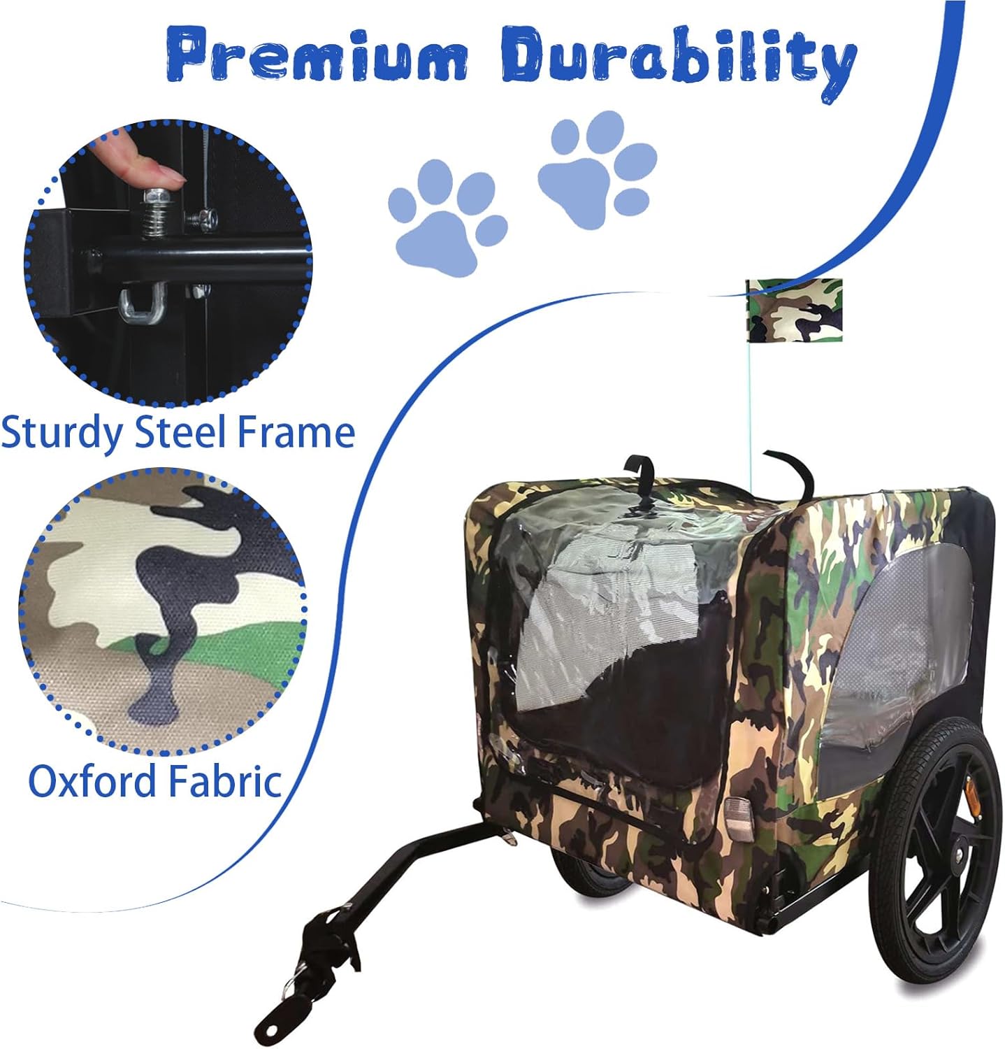 Bike Trailer for Dogs, Foldable Bike Dog Trailer with 16 Inch Wheels and Leash for Outdoor Travel