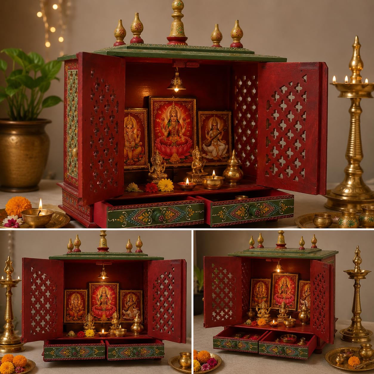 Wooden Home Temple - Pooja Mandir for Spiritual Space -3 Wooden Home Temple - Pooja Mandir for Spiritual Space -3