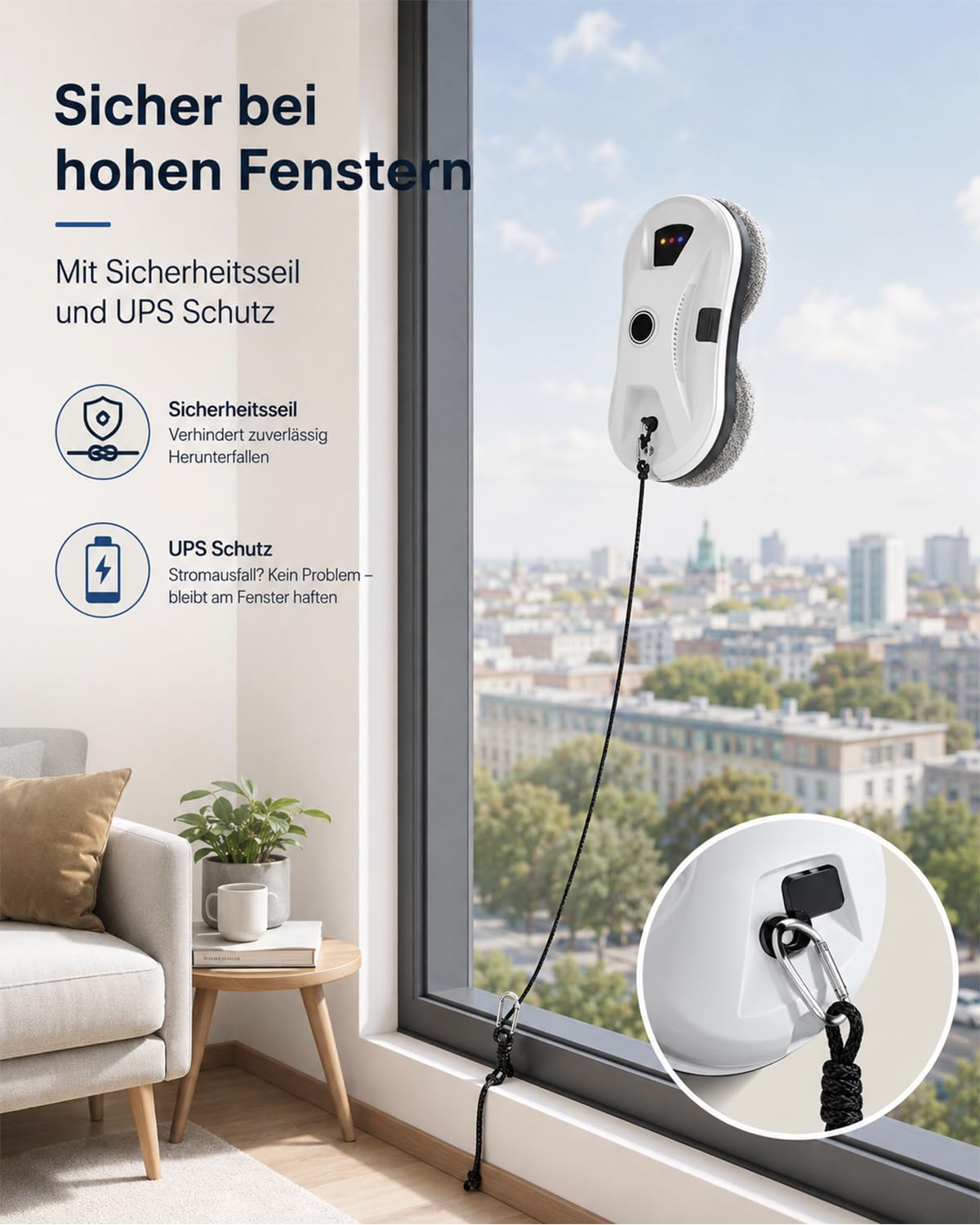 Fensterputzroboter mit Sprühfunktion, 5600Pa Fensterroboter mit Fernbedienung, Intelligenter Navigation, 3 Reinigungsmodi, Sicherheitsseil und UPS Mehrfachschutz, Fenster Roboter für Glas, Fliesen