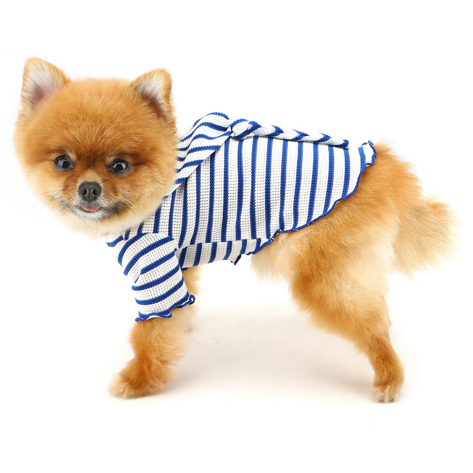 SMALLLEE_LUCKY_STORE Knitted Dog Hoodies Doggy Shirt for Small Dog Striped Pet Pullover T-Shirt with Hood Spring Summer Clothes Breathable Puppy Sweatshirt Chihuahua Yorkie Cat Apparel, Blue, XL