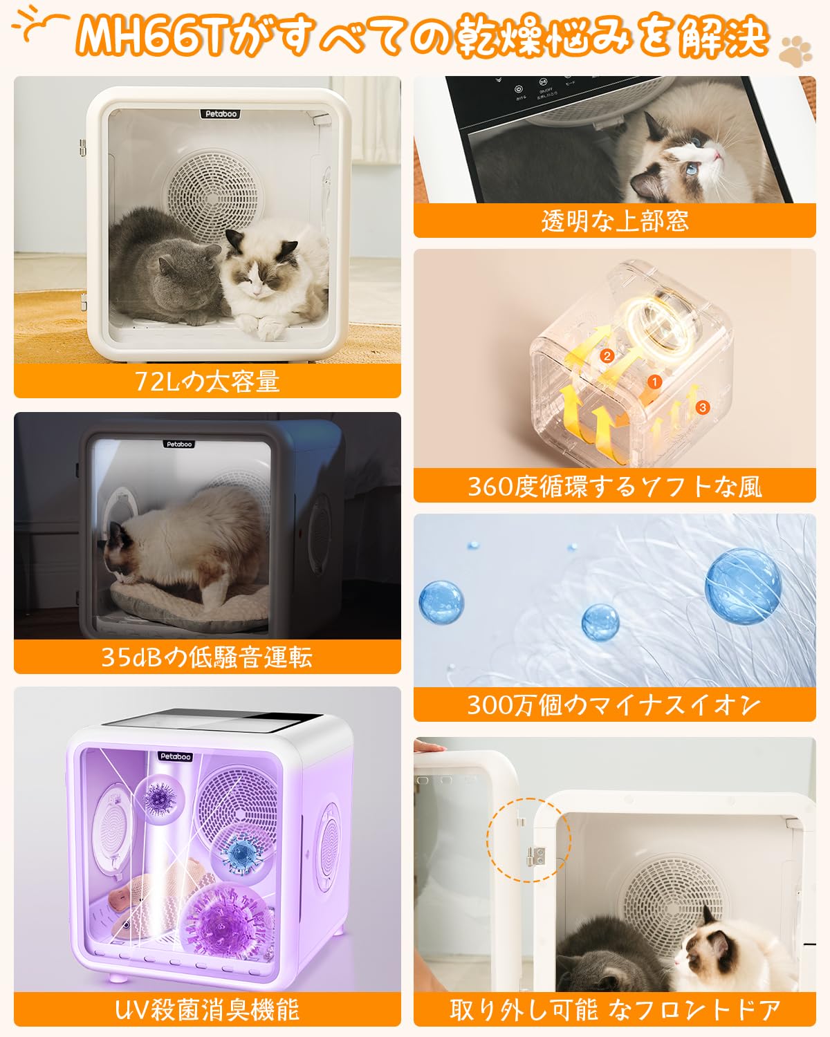 Amazon | ペットドライヤー Petaboo ペット乾燥機 【72L大容量